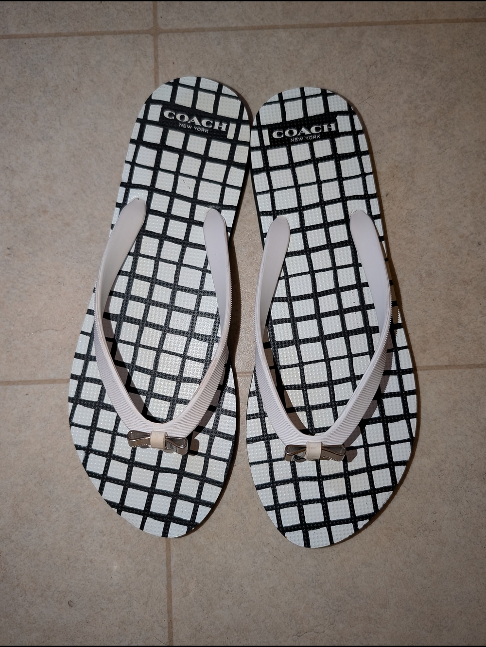 COACH White Grid Flip Flop Sandals